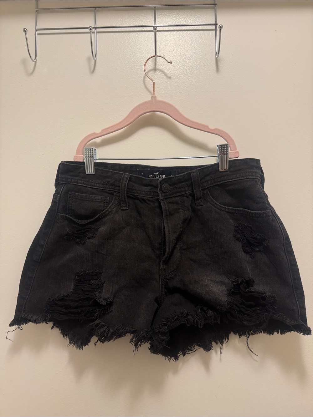 Hollister Black Distressed Denim Jean Shorts